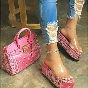 💗Pink Bandana Clear High Platform Sandals💗